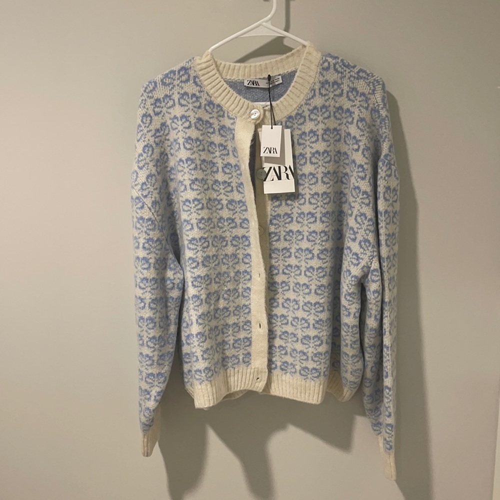 Zara knit jacquard jacket cardigan